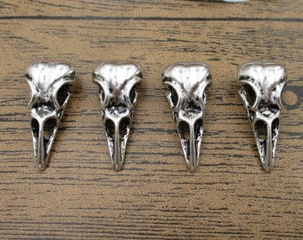 4 Bird Skull Charms,Antique Silver Tone-RS900