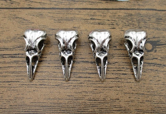 4 Bird Skull Charms,Antique Bronze Tone-RS1121