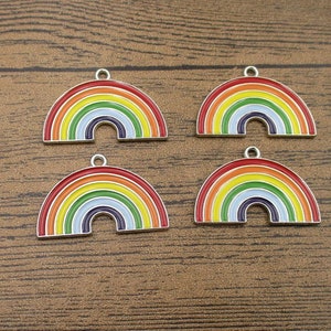 4 Enamel Rainbow Charms,Back Silver Tone-RS1157