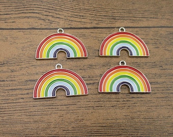 4 breloques arc-en-ciel en émail, dos argenté-RS1157