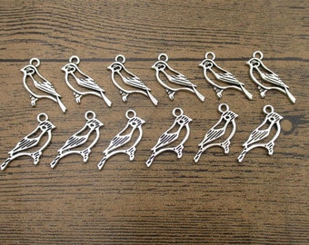 20 Bird Charms,Antique Silver Tone-RS1144