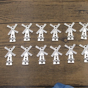 12 Windmill Charms,Antique Silver Tone-RS265