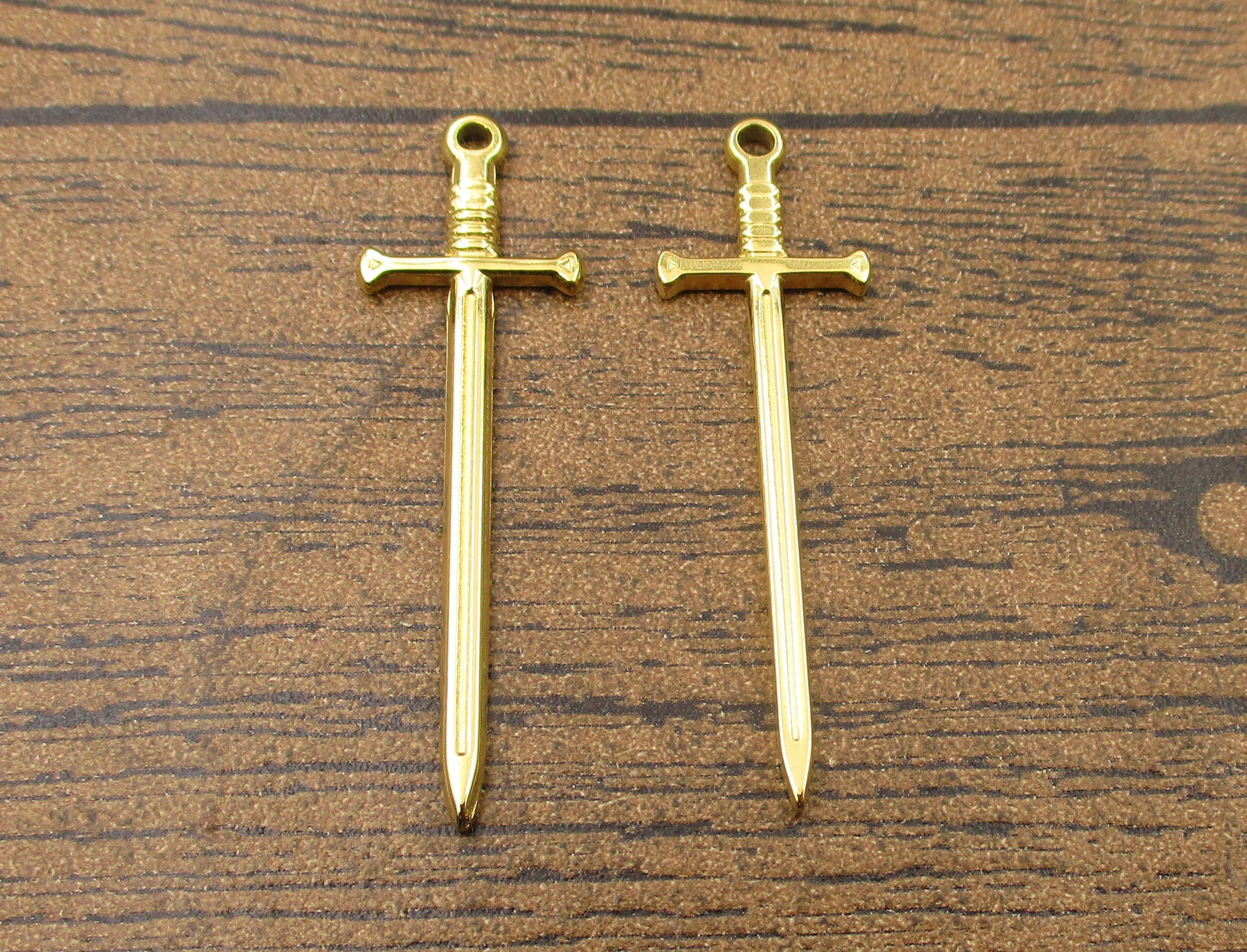 2 Stainless Steel Sword Charms,Gold Color-SS1061