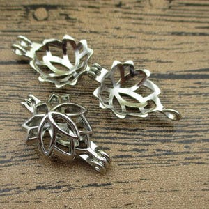 2 Lotus Cage Pendants for 8mm Pearls or Gemstones,Antique Silver Tone-TS084