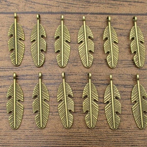 20 Feather Charms Antique Bronze Tone,2 Sided-RS1258