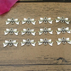 30 Little Bow Connector Charms, Antique Silver Tone-RS572