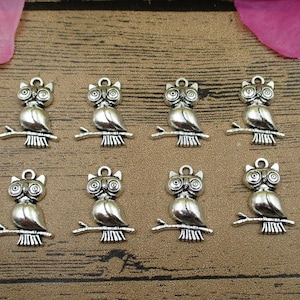 20 Owl Charms,Antique Silver Tone-RS421