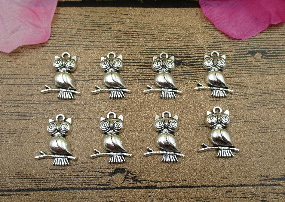 20 Owl Charms,Antique Silver Tone-RS421