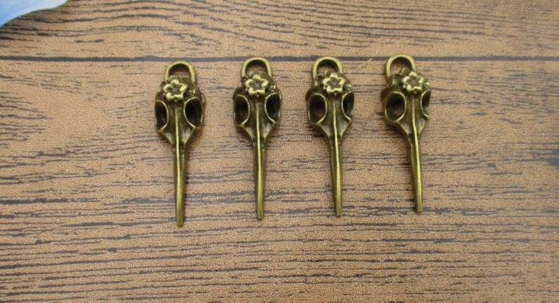 4 Bird Skull Charms,Antique Bronze Tone-RS1121