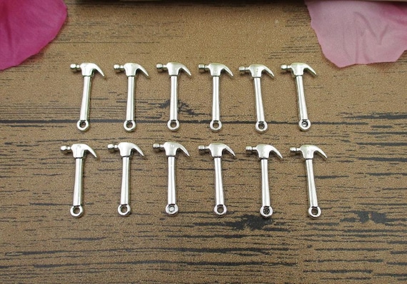 30 Hammer Charms,Antique Silver Tone,Double Sided-RS474
