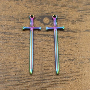 2 Edelstahl Schwert Charms,Rainbow Color-SS1061