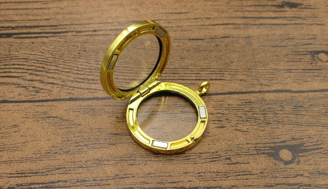 1 Round Glass Floating Locket Pendant,golden Openable Pendant,memory ...