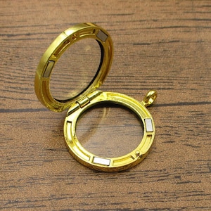 1 Round Glass Floating Locket Pendant,Golden Openable Pendant,Memory Lockets for Necklace-TS006