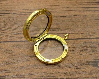 1 Round Glass Floating Locket Pendant,Golden Openable Pendant,Memory Lockets for Necklace-TS006