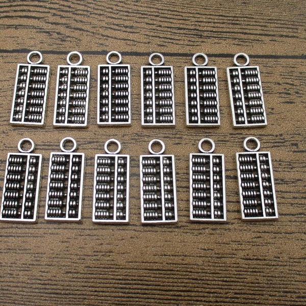 12 Abacus Charms Antique Silver Tone Double Sided-RS928