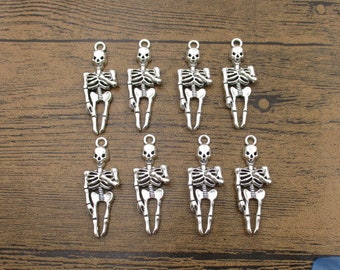 8 Skeleton Charms,Antique Silver Tone-RS1306
