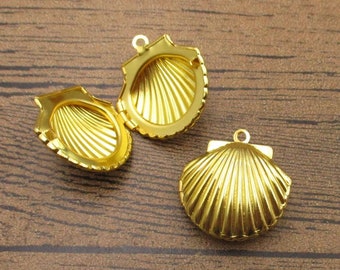 2 Openable Shell Locket Pendants,Gold Color-TS266