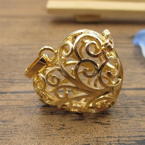 1 Big Filigree Cage Charm Heart-shaped Fit 24x24x8mm, Gold Color-TS045