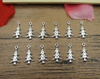 150 dijes de árbol de Navidad de plata antigua: colgantes de aleación de metal