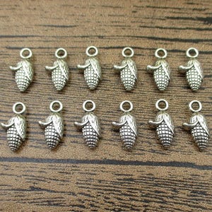 50 Corn Charms, Antique Silver Tone 3D Charms-RS602