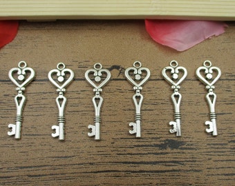 6 Key Charms,Antique Silver Tone-RS300