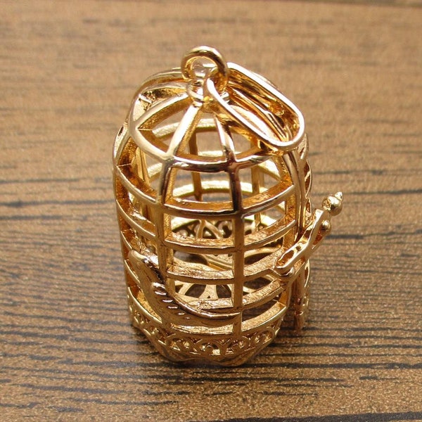 1 Bird Cage Charm,Filigree Locket Pendant(Fitting 18mm Beads) KC Gold Color-TS271