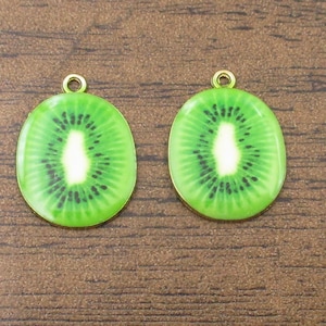 2 Kiwifruit Charms,Great Detailed Enamel Charms-RS1357-4