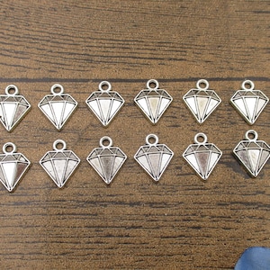 20 Diamond Charms, Antique Silver Tone -RS1261