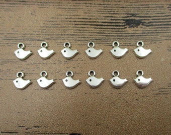 BULK SALE! 200 Mini Bird Charms,Antique Silver Tone,Double Sided-RS496