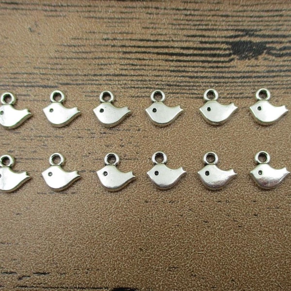 50 Mini Bird Charms,Antique Silver Tone,Double Sided-RS496