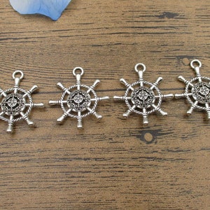 4 Rudder Charms ,Antique Silver Tone,Double Sided-RS145