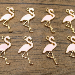 8 Flamingo Charms,Light Pink Plated Enamel-RS964