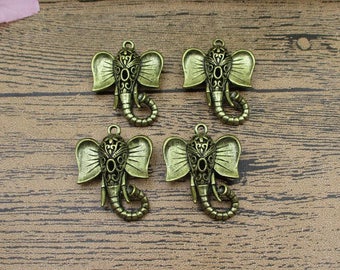 4 Filigree Elephant Charms,Antique Bronze Tone,Great Details,Middle Hollow,3D Charms-RS650