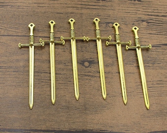 6 Sword Charms, Antique Gold Tone,Double Sided-RS9083