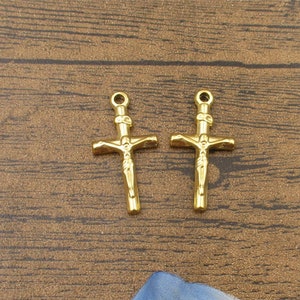 2 Edelstahl Kreuz Charms goldfarben-SS1035