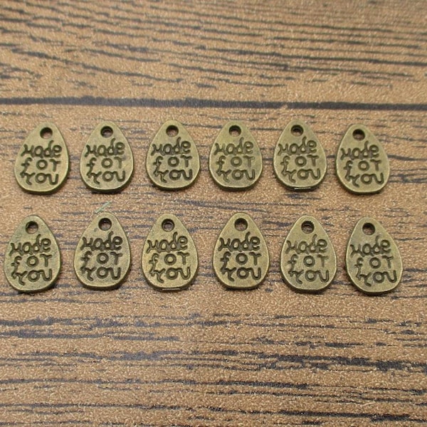 50 Drop Charms,Made For You,Antique Bronze Tone,Double Sided-RS960