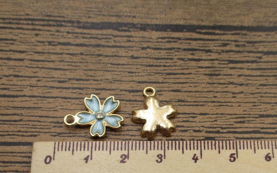8 Sakura Charms,blue Plated Enamel With a Diamond-rs965 - Etsy