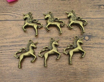 6 Big Unicorn Charms,Antique Bronze Tone,Double Sided,3D Charms-RS778