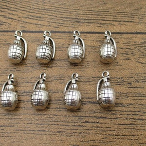 8 Grenade Charms,Antique Silver Tone 3D Charms-RS1035