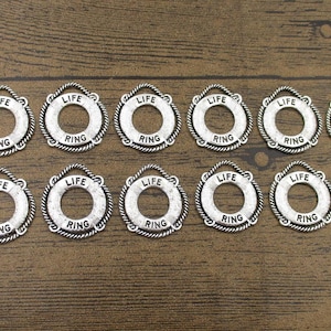 12 Lifebuoy Charms ,Antique Silver Tone-RS1163