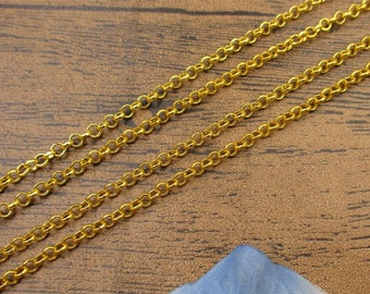 Cadenas de 3,6 m (12 pies) de largo, 3 x 3 mm, para joyería, color dorado - CS073