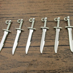 6 Sword Charms, Antique Silver Tone-RS769