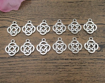 20 Chinese Knot Charms Antique Silver Tone Double Sided-RS763