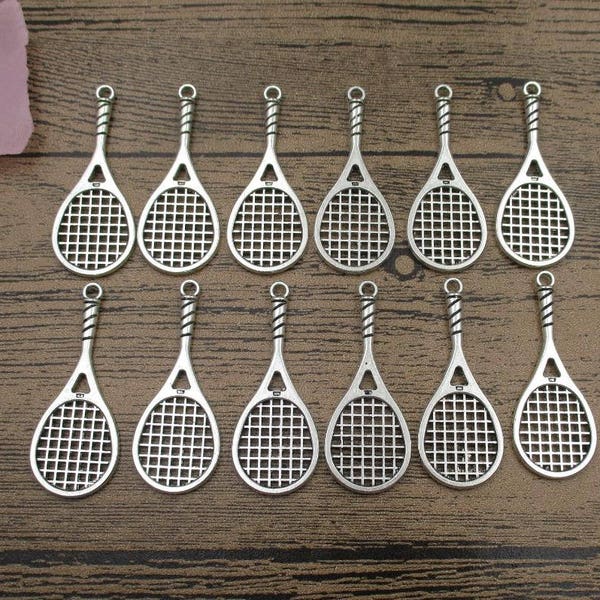 12 Tennis Racket Charms,Antique Silver Tone-RS751