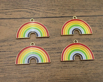 4 breloques arc-en-ciel en émail, dos KC couleur or-RS1157