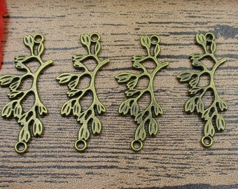 12 Branch Connectors,Antique Bronze Tone with Leaves -RS044