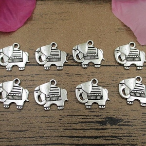 20 pingentes de elefante, tom de prata antigo, dupla face - RS441