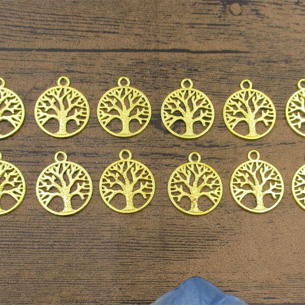 20 Round Tree Charms,Gold Color,Double sided-RS070