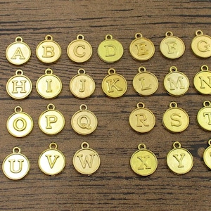 A Set Alphabet Letter Charms, Gold Color Double Sided-RS806