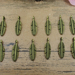 50 Little Feather Charms Antique Bronze Tone,Double Sided-RS266